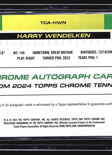 2024 Topps Chrome Tennis Auto Harry Wendelken #TCA-HWN