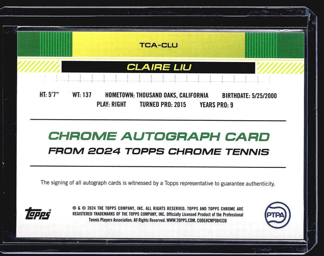 2024 Topps Chrome Tennis Purple Auto Claire Liu #TCA-CLU /10