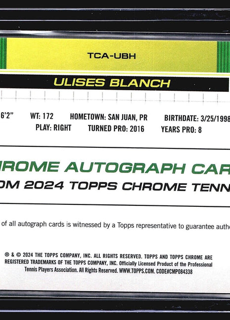 2024 Topps Chrome Tennis Green Auto Ulises Blanch #TCA-UBH /99