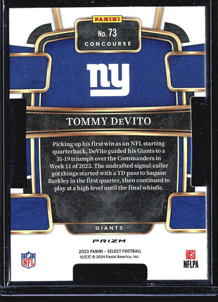 2023 Panini Select - Concourse Silver Prizm Die-Cut #73 Tommy DeVito (RC)
