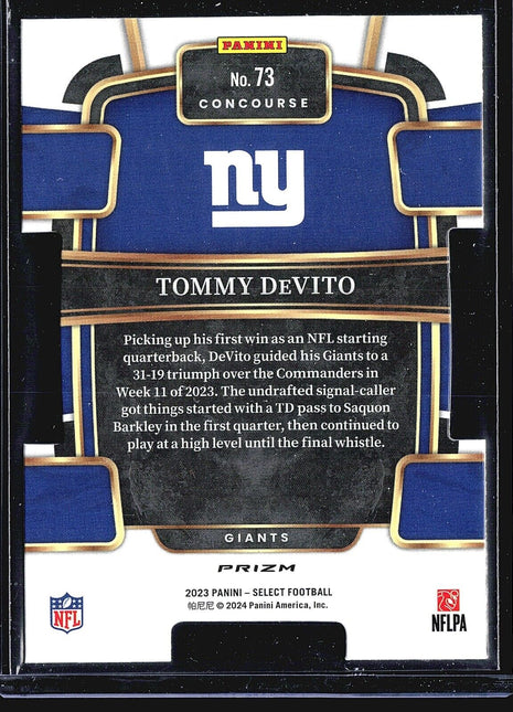 2023 Panini Select - Concourse Silver Prizm Die-Cut #73 Tommy DeVito (RC)