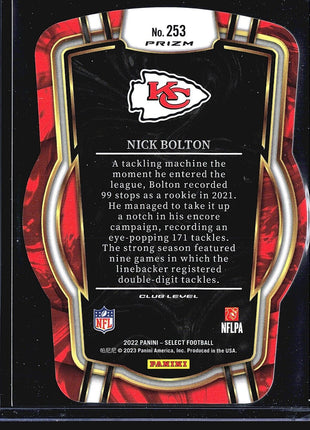 2022 Panini Select - Club Level Black & Green Prizm Die-Cut #253 Nick Bolton