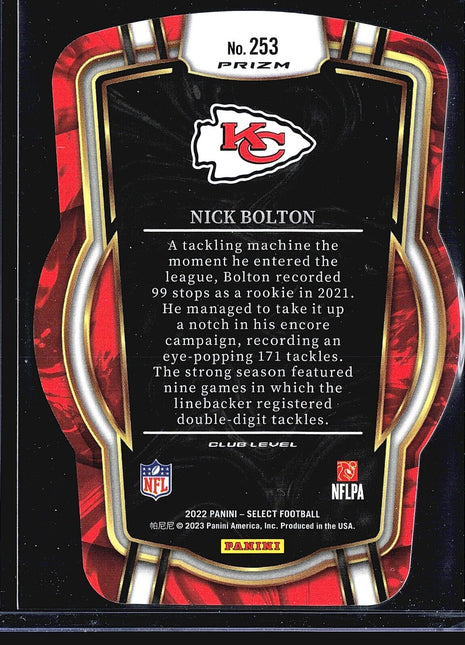 2022 Panini Select - Club Level Black & Green Prizm Die-Cut #253 Nick Bolton
