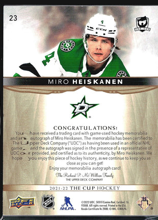 2022-23 Upper Deck The Cup Miro Heiskanen Patch Auto Gold /8 #23