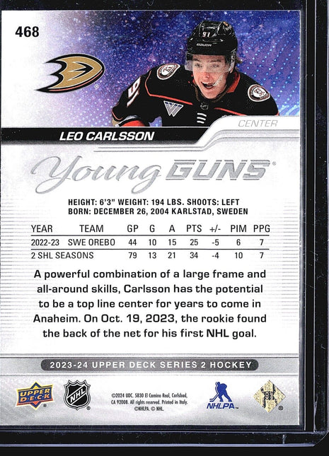 2023-24 Upper Deck Series 2 - Young Guns #468 Leo Carlsson (RC)