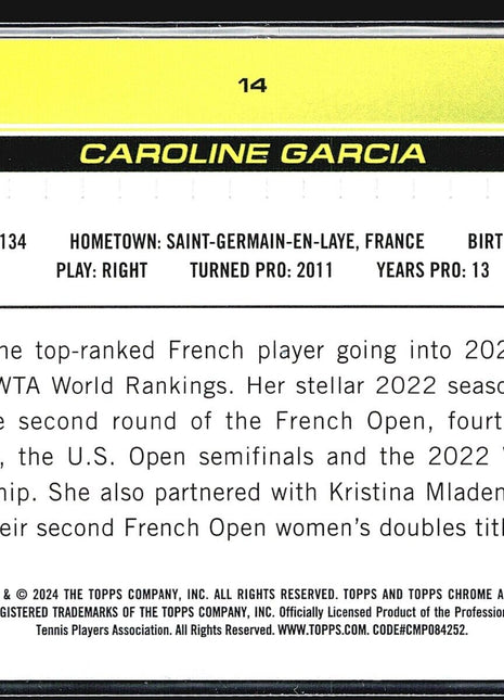 2024 Topps Chrome Tennis Sapphire Caroline Garcia #14