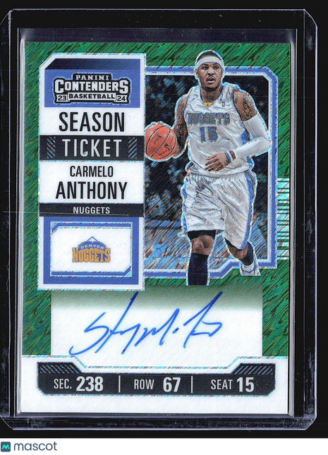 2023-24 Panini Contenders Green Shimmer Auto Carmelo Anthony Season Ticket ssp