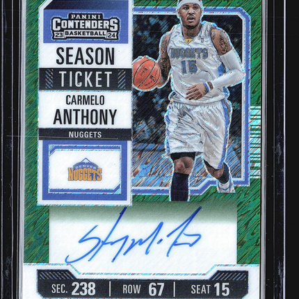 2023-24 Panini Contenders Green Shimmer Auto Carmelo Anthony Season Ticket ssp
