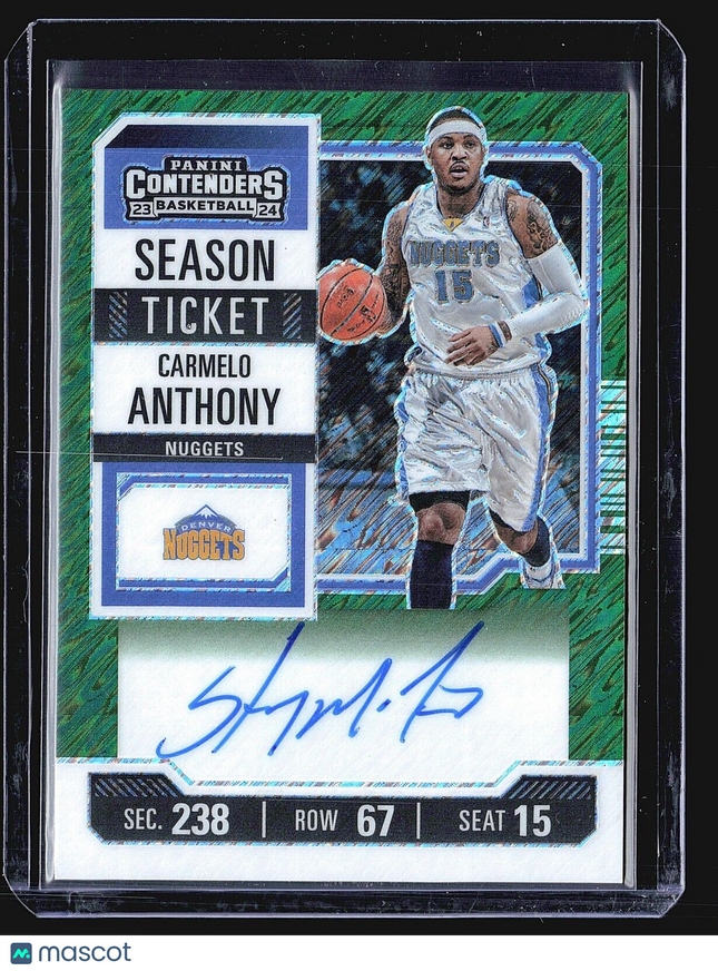 2023-24 Panini Contenders Green Shimmer Auto Carmelo Anthony Season Ticket ssp