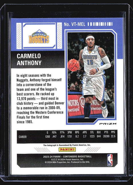 2023-24 Panini Contenders Green Shimmer Auto Carmelo Anthony Season Ticket ssp