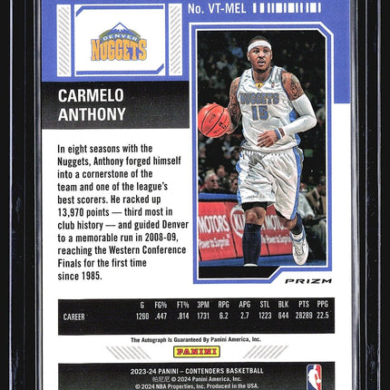 2023-24 Panini Contenders Green Shimmer Auto Carmelo Anthony Season Ticket ssp