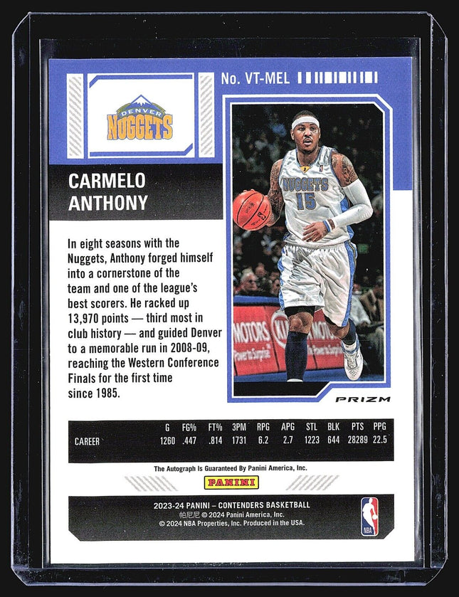 2023-24 Panini Contenders Green Shimmer Auto Carmelo Anthony Season Ticket ssp