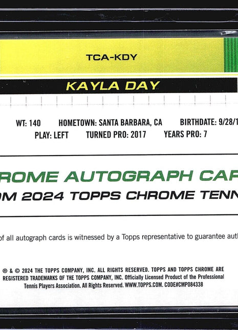 2024 Topps Chrome Tennis Auto Kayla Day #TCA-KDY