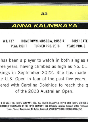 2024 Topps Chrome Tennis Sapphire Anna Kalinskaya #33