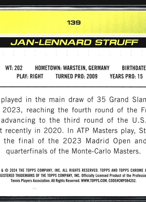 2024 Topps Chrome Tennis Sapphire Jan-Lennard Struff #139