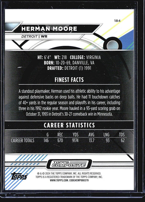 2023 Topps Composite Finest #184 Herman Moore Blue Refractor /199