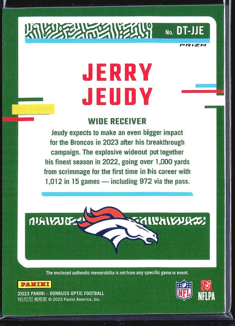 2023 Panini Optic Jersey Jerry Jeudy #DT-JJE Blue Hyper