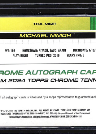 2024 Topps Chrome Auto Tennis Michael Mmoh #TCA-MMH