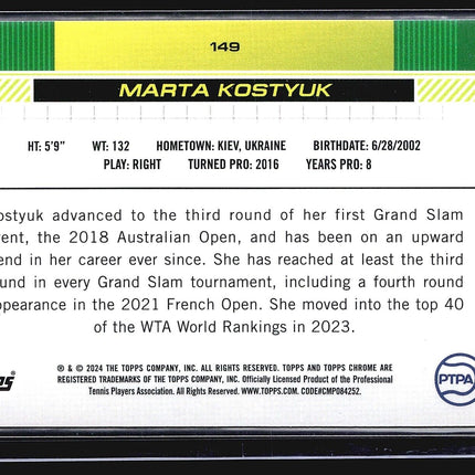 2024 Topps Chrome Tennis Sapphire Green Marta Kostyuk #149 /125