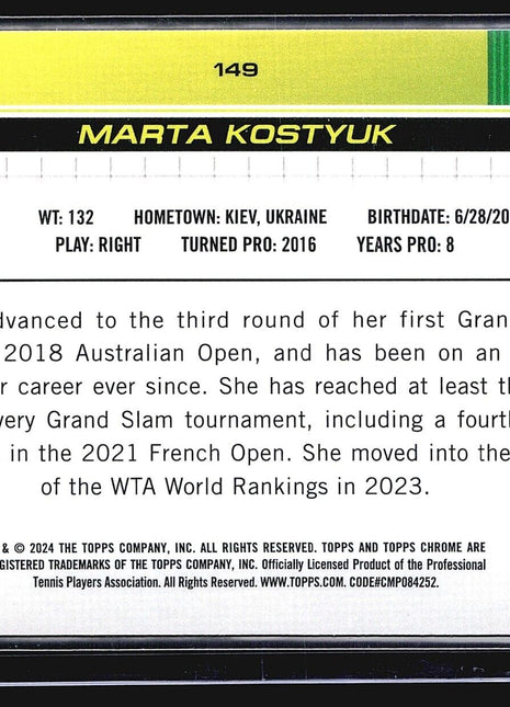 2024 Topps Chrome Tennis Sapphire Green Marta Kostyuk #149 /125