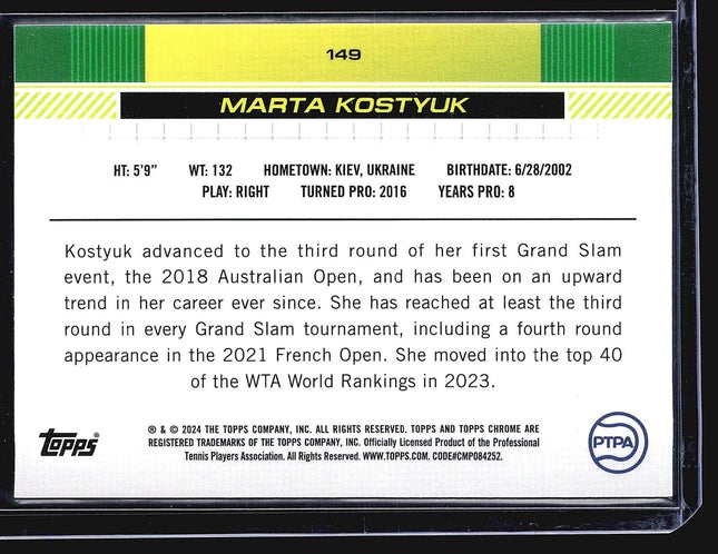 2024 Topps Chrome Tennis Sapphire Green Marta Kostyuk #149 /125