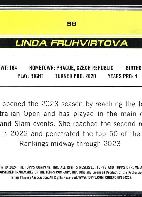 2024 Topps Chrome Tennis Sapphire Linda Fruhvirtova #68