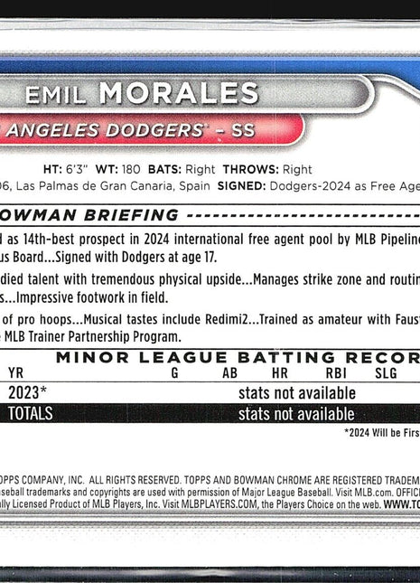 2024 Bowman Chrome 1st Emil Morales #BCP-221