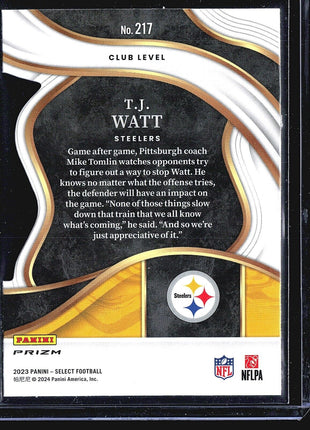 2023 Panini Select - Club Level Die Cut Prizm #217 T.J. Watt