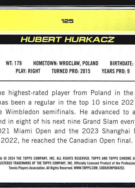 2024 Topps Chrome Tennis Sapphire Hubert Hurkacz #125