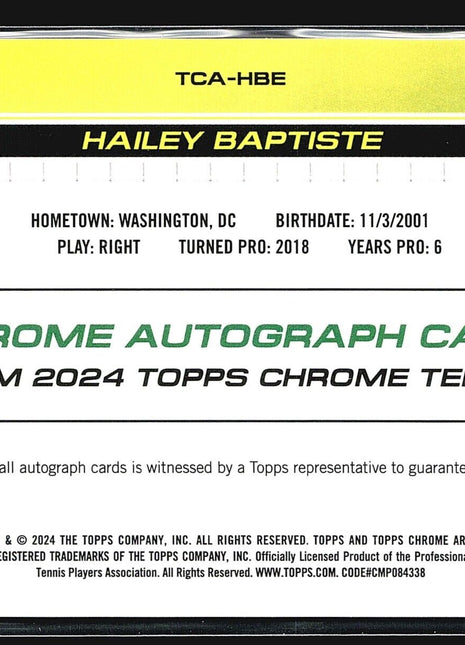 2024 Topps Chrome Tennis Auto Hailey Baptiste #TCA-HBE