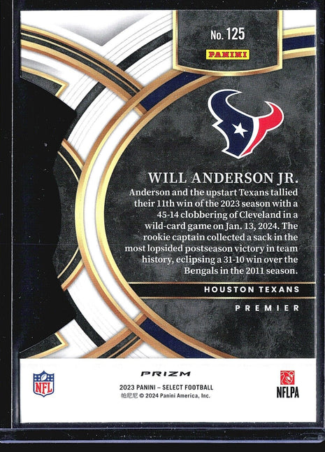 2023 Panini Select - Premier Level #125 Will Anderson (RC) Red Yellow Die Cut