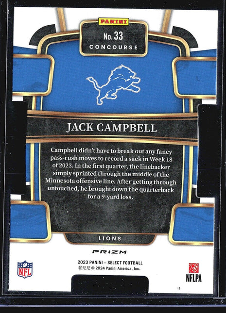 2023 Panini Select Yellow Green Die Cut Jack Campbell #33