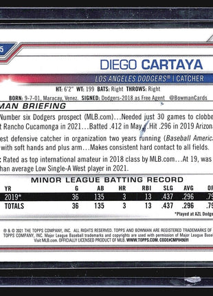 2021 Bowman Draft - Chrome #BDC-155 Diego Cartaya (RC) Sapphire