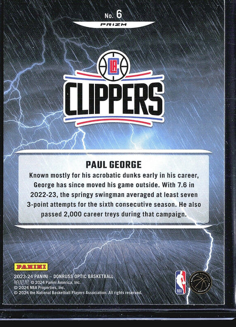 2023-24 Panini Donruss Optic - Raining 3s #6 Paul George Silver Holo