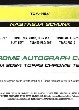 2024 Topps Chrome Tennis Auto Nastasja Schunk #TCA-NSK