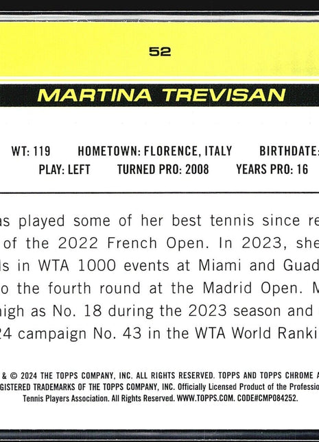 2024 Topps Chrome Tennis Sapphire Martina Trevisan #52