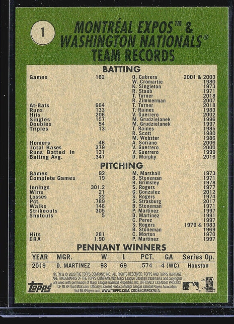 2020 Topps Heritage - #1 Washington Nationals