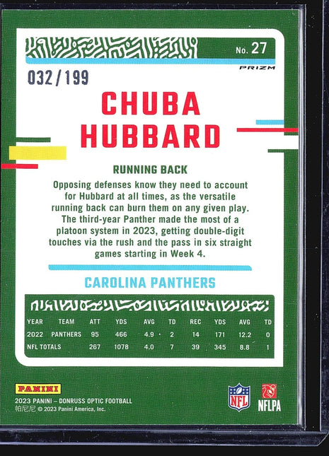 2023 Panini Donruss Optic - #27 Chuba Hubbard Blue /199