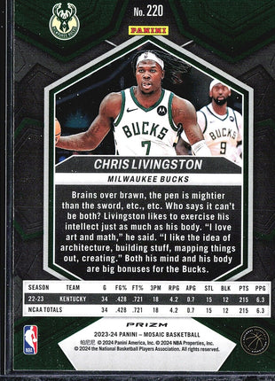 2023 Panini Mosaic Chris Livingston #220 Rc Green