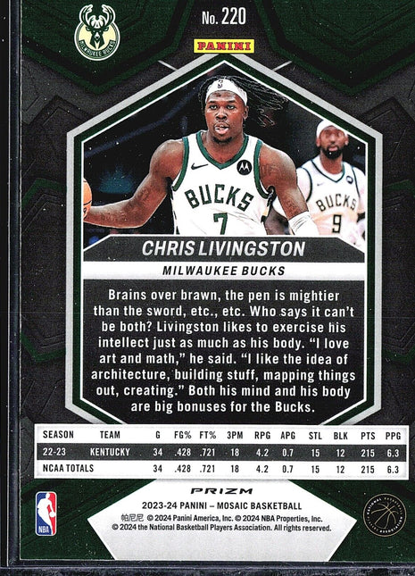 2023 Panini Mosaic Chris Livingston #220 Rc Green