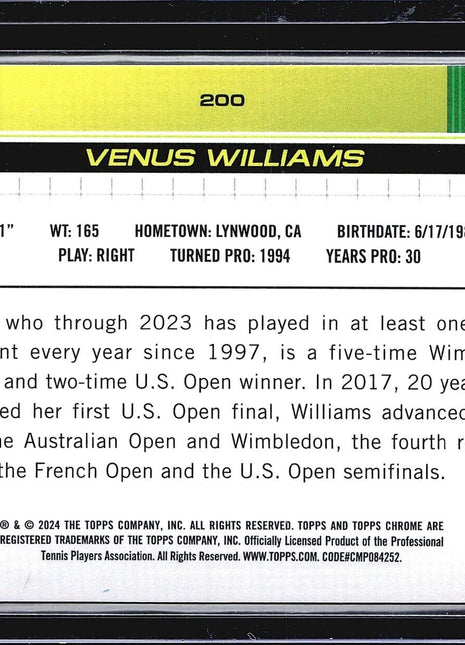 2024 Topps Chrome Tennis Sapphire Venus Williams #200