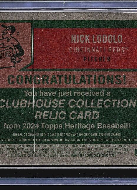 2024 Topps Heritage - Clubhouse Collection Relics #CCR-NL Nick Lodolo Jersey