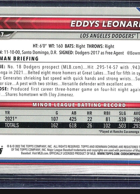 2022 Bowman - Chrome Prospects  Mojo Refractor #BCP-57 Eddys Leonard (RC)