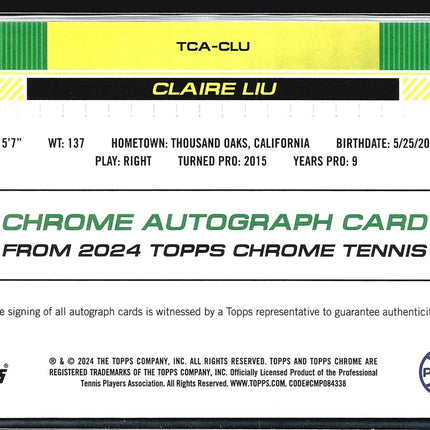 2024 Topps Chrome Tennis Auto Claire Liu #TCA-CLU