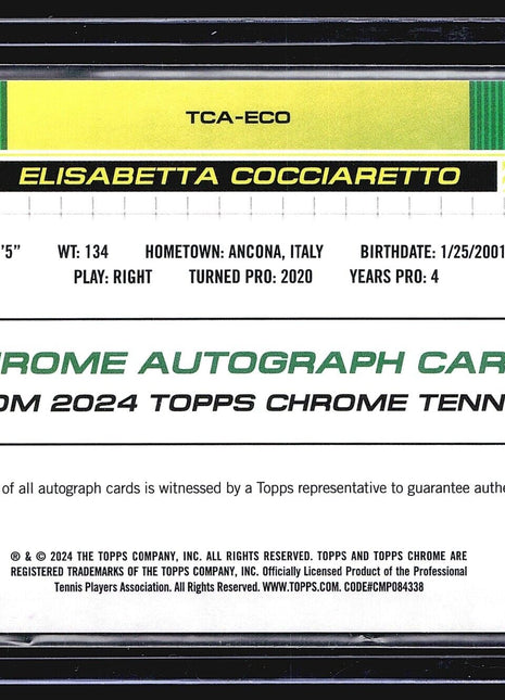 2024 Topps Chrome Tennis Auto Elisabetta Cocciaretto #TCA-ECO