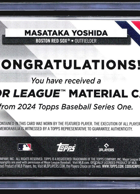 2024 Topps Series 1 Major League Material Masataka Yoshida Jersey Gold /50