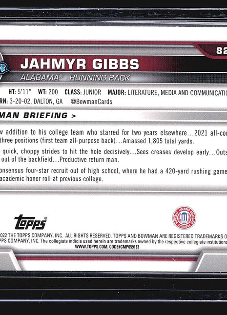 2022 Bowman Chrome U 1st Jahmyr Gibbs #82