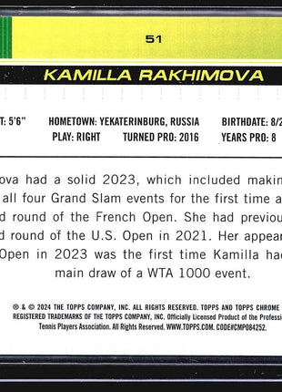 2024 Topps Chrome Tennis Sapphire Purple Kamilla Rakhimova #51 /10