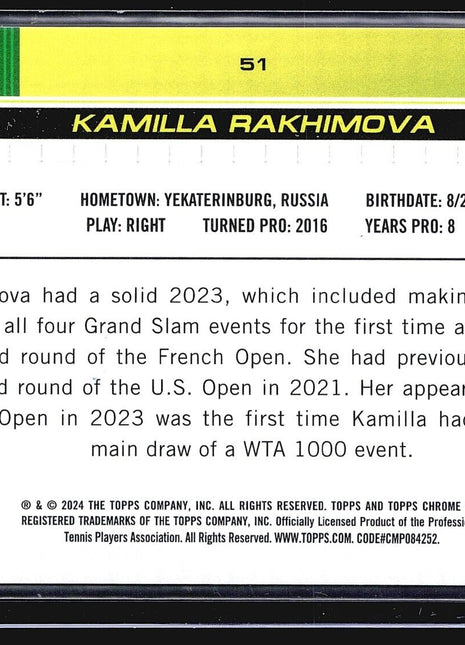 2024 Topps Chrome Tennis Sapphire Purple Kamilla Rakhimova #51 /10