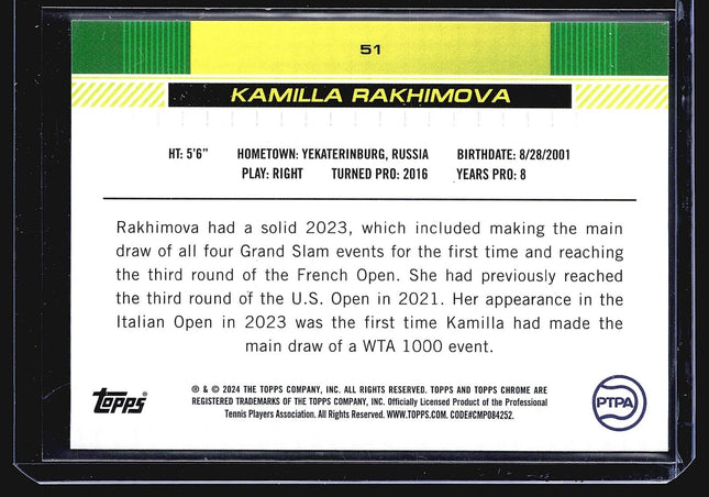 2024 Topps Chrome Tennis Sapphire Purple Kamilla Rakhimova #51 /10